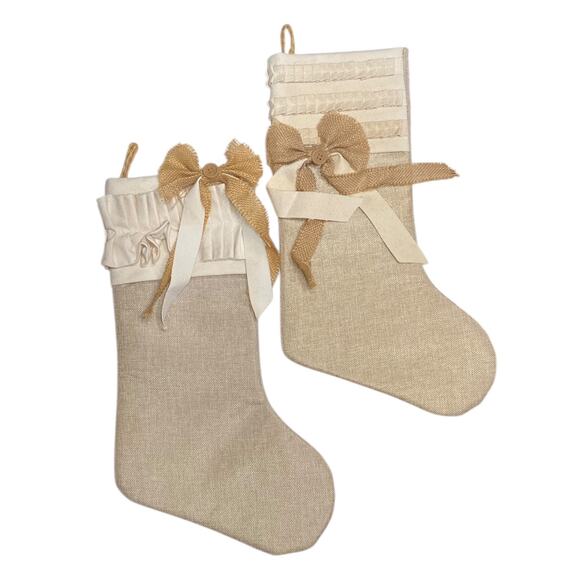 Christmas Holiday Burlap Stockings set of 2 - Picture 1 of 2
